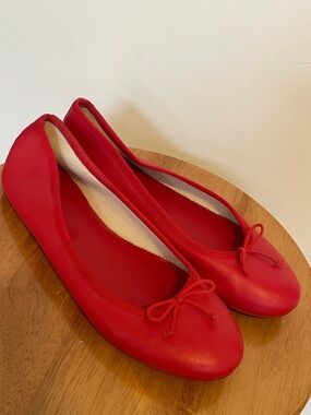 J. Crew Red Leather Ballet Flats with Bow
